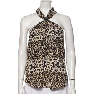 A.L.C. Silk Evelyn Leopard Tiger Animal Print Halter Neck Blouse Top Size XS